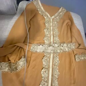 Elegant Gold Embroidered Abaya with matching belt